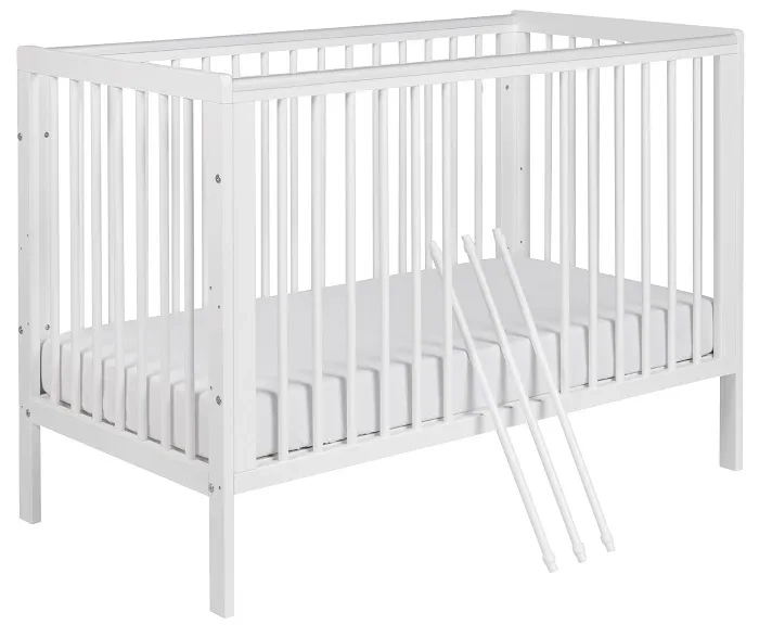 YOONCO - łóżeczko drewniane Timio z barierką + materac Wave | Białe