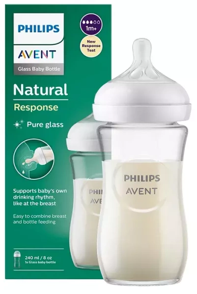 PHILIPS AVENT Natural Response - szklana butelka antykolkowa 240 ml | 1 m+