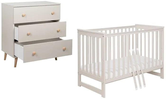 YOONCO - łóżeczko Iwi + komoda + przewijak miękki Kotek | Beż