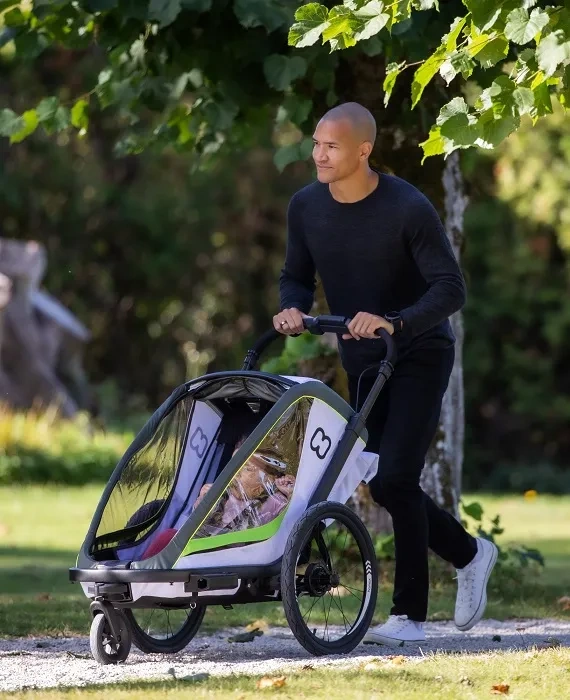 HAMAX Breeze One - jednoosobowa przyczepka rowerowa z zestawem do biegania | Navy/Cream