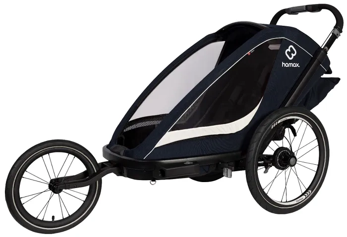 HAMAX Breeze One - jednoosobowa przyczepka rowerowa z zestawem do biegania | Navy/Cream