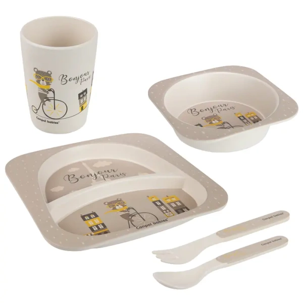 CANPOL BABIES - zestaw naczyń 5 elem. BONJOUR PARIS | beżowy 