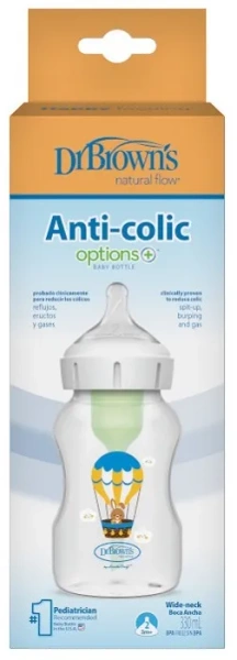 DR BROWN'S Options+ - antykolkowa, szeroka butelka 330 ml, poziom 2 | 3 m+