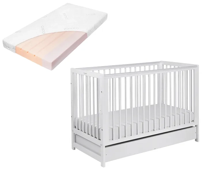 yoonco timio łóżeczko dziecięce niemowlęce z szufladą + materac air