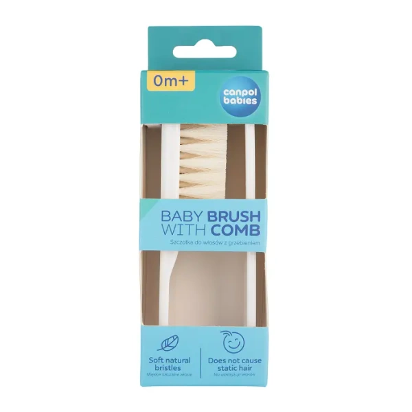 CANPOL BABIES - szczotka i grzebień dla niemowląt z miękkim, naturalnym włosiem | biała