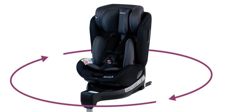 BABYSAFE Westie - obrotowy multimedialny fotelik samochodowy RWF FWF 0-18 kg | Grey-Black