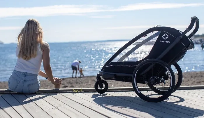 HAMAX Breeze One - jednoosobowa przyczepka rowerowa z zestawem do biegania | Black