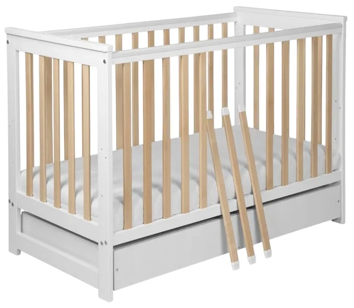 YOONCO - łóżeczko drewniane Iwi z szufladą + komoda z przewijakiem | Białe-Buk