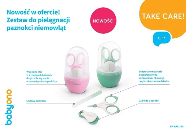 BABYONO - zestaw do pielęgnacji paznokci w etui dla niemowląt i dzieci | Różowy