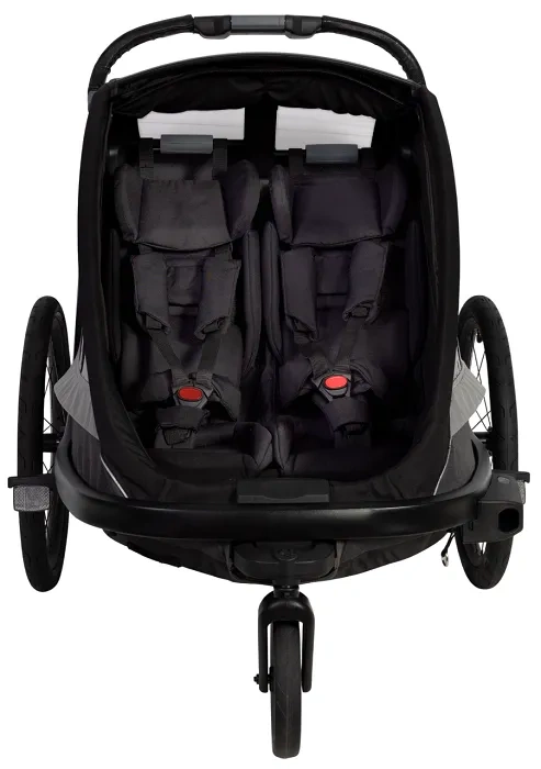 HAMAX Cocoon - dwuosobowa przyczepka rowerowa z zestawem do biegania | Grey/Black