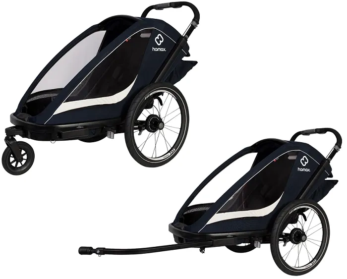 HAMAX Breeze One - jednoosobowa przyczepka rowerowa z zestawem do biegania | Navy/Cream
