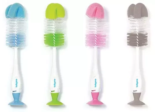 BABYONO - szczotka do butelek i smoczków z przyssawką + mini szczoteczka | niebieska