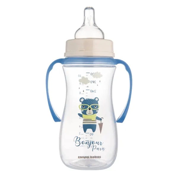 CANPOL BABIES - butelka antykolkowa z uchwytami 300 ml PP EasyStart 12m+ | BONJOUR PARIS niebieska