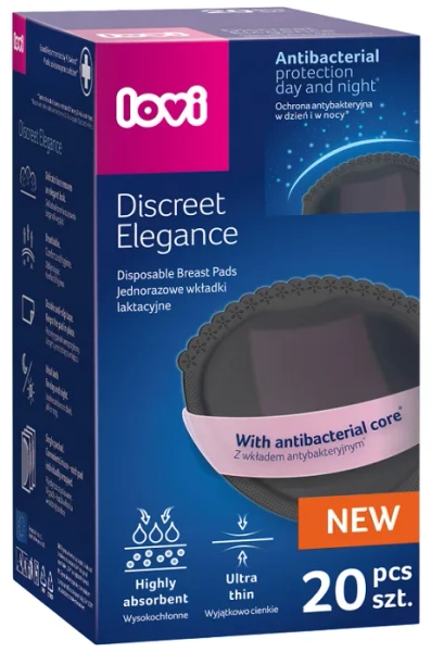 LOVI Discreet Elegance - antybakteryjne wkładki laktacyjne 20 szt. | czarne