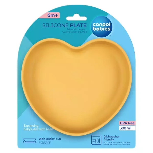 CANPOL BABIES - silikonowy talerz z przyssawką SERCE | Żółty