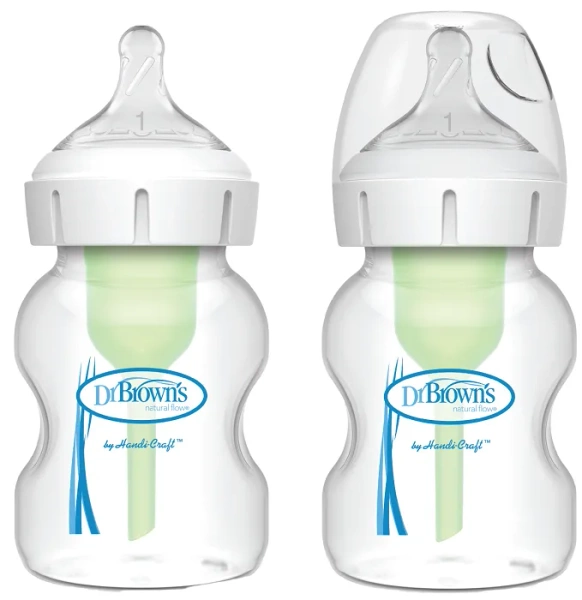 DR BROWN'S Options+ - 2 x antykolkowa, szeroka butelka 150 ml, poziom 1 | 0 m+