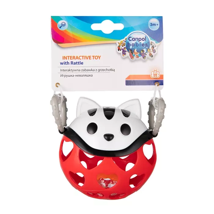 CANPOL BABIES - interaktywna zabawka z grzechotką KOT | czerwona