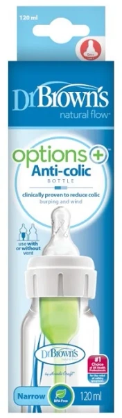 DR BROWN'S Options+ - antykolkowa, wąska butelka standard 120 ml, poziom 1 | 0 m+