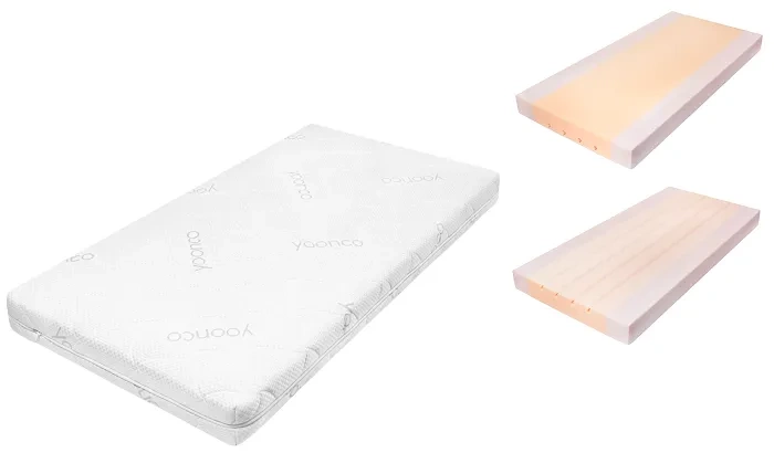YOONCO - łóżeczko drewniane Timio z barierką + materac Air | Białe