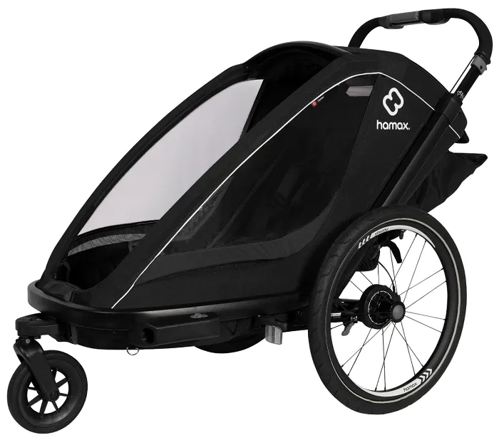 HAMAX Breeze One - jednoosobowa przyczepka rowerowa z zestawem do biegania | Black
