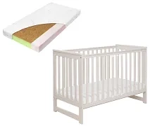 YOONCO - łóżeczko drewniane Iwi z barierką + materac Nature | Beżowe