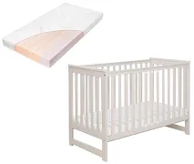 YOONCO - łóżeczko drewniane Iwi z barierką + materac Air | Beżowe