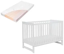 YOONCO - łóżeczko drewniane Iwi z barierką + materac Air | Białe