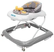 BABY MIX - chodzik z kierownicą i silikonowymi kółkami | Szary