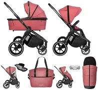 MUUVO Quick 3.0 Black Chrome - wózek wielofunkcyjny, zestaw 2w1 z gondolą XL | Pure Pink