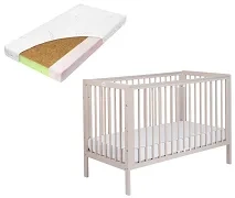 YOONCO - łóżeczko drewniane Timio z barierką + materac Nature | Beżowe