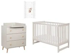 YOONCO - łóżeczko Iwi + komoda + przewijak miękki Króliczek | Beż