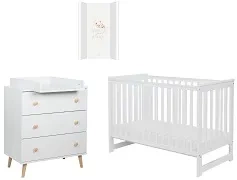 YOONCO - łóżeczko Iwi + komoda + przewijak miękki Miś | Białe