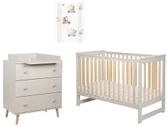 YOONCO - łóżeczko Iwi + komoda + przewijak miękki Kotek | Beż-Buk