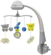 BABY MIX - karuzela do łóżeczka z projektorem i pozytywką | Szara