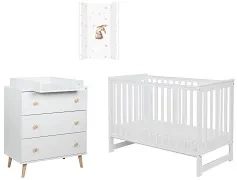 YOONCO - łóżeczko Iwi + komoda + przewijak miękki Króliczek | Białe