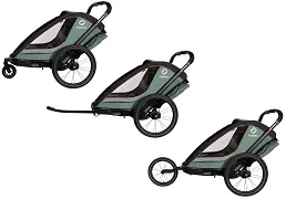HAMAX Cocoon One - jednoosobowa przyczepka rowerowa z zestawem do biegania | Green/Black