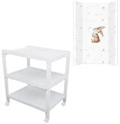 YOONCO - półkoprzewijak na kółkach biały + przewijak profilowany miękki | Króliczek