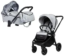 MUUVO Quick - wózek wielofunkcyjny, zestaw 2w1 z gondolą Trendy | Rocky Grey + Magic Flowers (+ ADAPTERY)