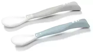 BABYONO - łyżeczki plastyczne dla niemowląt 6 m+ 2 szt. | błękitna i szara