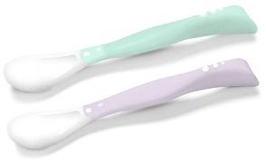 BABYONO - łyżeczki plastyczne dla niemowląt 6 m+ 2 szt. | miętowa i fioletowa