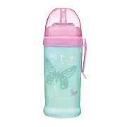 CANPOL BABIES - bidon niekapek z rurką silikonową 350ml BUTTERFLY | Turkusowy