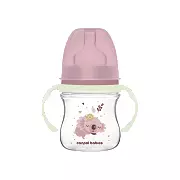 CANPOL BABIES - butelka szeroka antykolkowa ze świecącymi uchwytami PP EasyStart 120ml | Sleepy Koala różowa