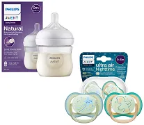 PHILIPS AVENT - antykolkowa butelka Natural Response 125 ml + smoczek ortodontyczny Ultra Air Nighttime 2 szt. | 0 m+