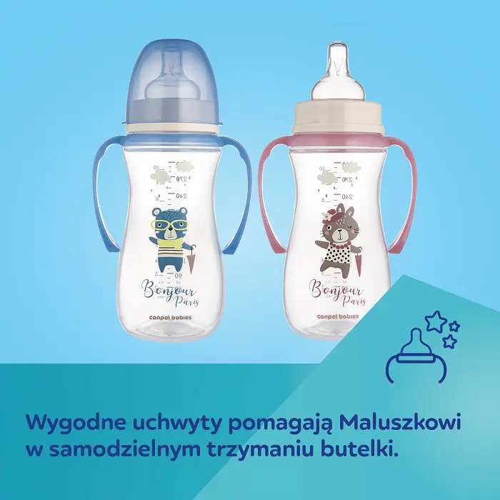 butelka dla noworodka, butelki dla niemowląt, butelka dla dziecka, butelka dla niemowlaka, butelka 300ml, canpol, canpol butelka, butelka z uchwytem