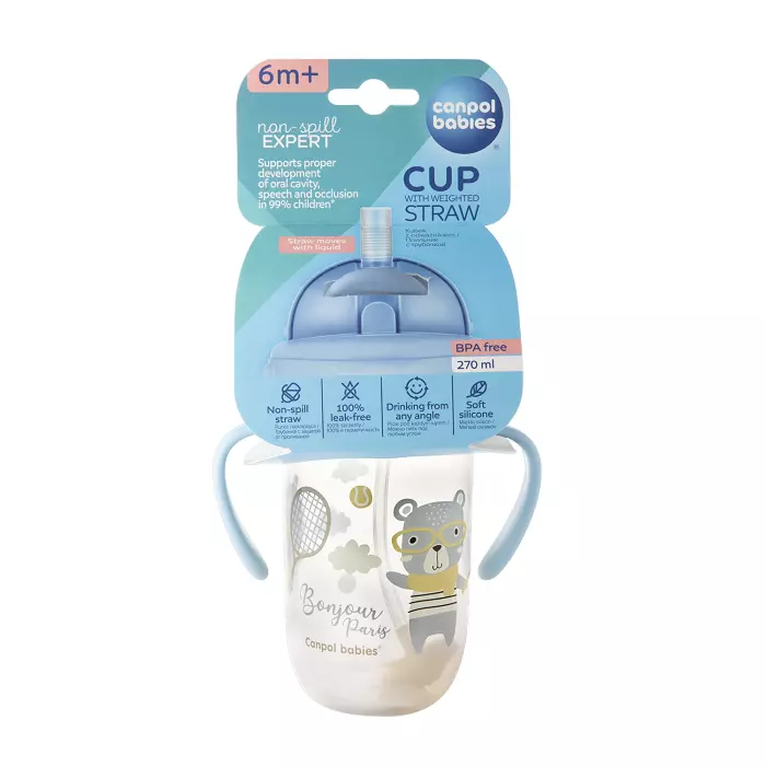 Canpol babies non-spill cup with weighted straw 270ml BONJOUR PARIS