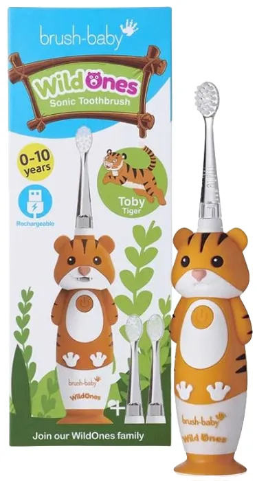 BRUSH-BABY WildOnes - szczoteczka soniczna do zębów 0-10 lat | Tygrysek Toby