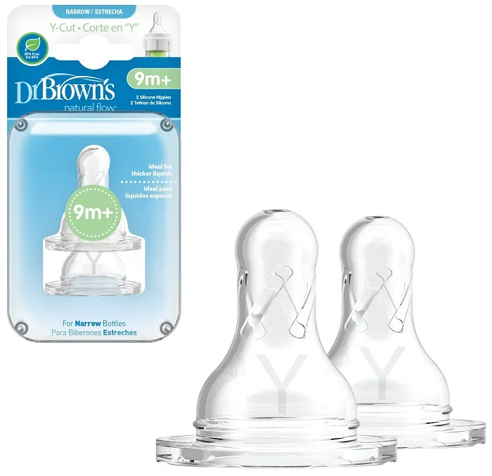 DR BROWN'S - 2 x smoczek standard do wąskiej butelki, do kaszek i gęstych płynów, poziom Y | 9+ miesięcy