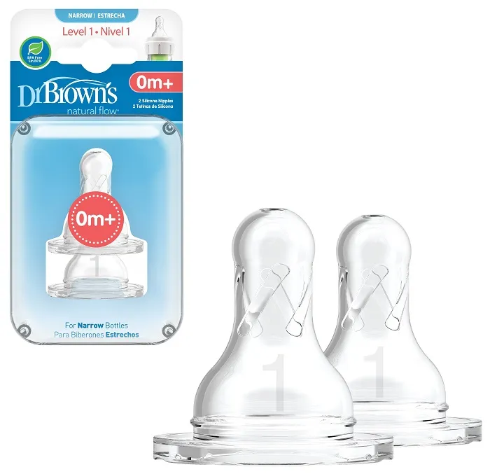 DR BROWN'S - 2 x smoczek standard do wąskiej butelki, poziom 1 | 0-3 miesiące
