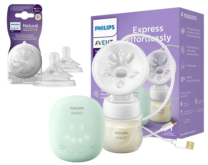 PHILIPS AVENT Essential - elektroniczny laktator pojedynczy z butelką 125 ml + 2x smoczek Response 0 m+