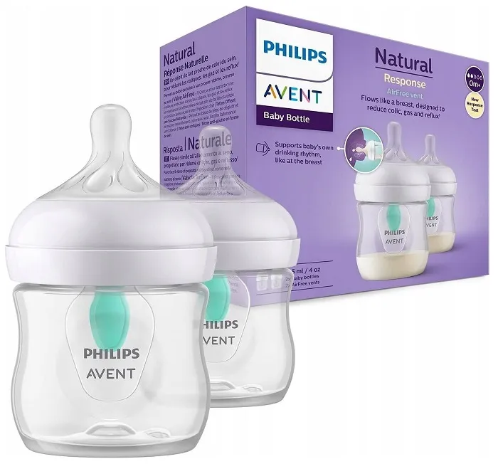 PHILIPS AVENT Natural Response - 2 butelki z nakładką antykolkową AirFree 125 ml  | 0 m+